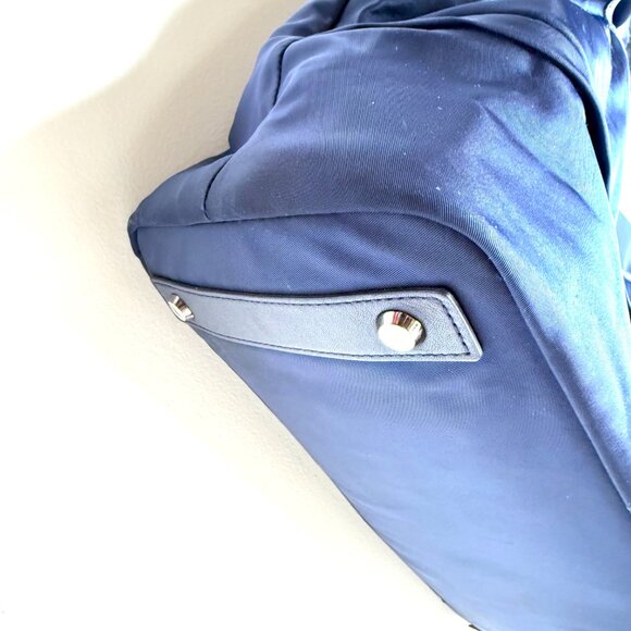 Tumi Nylon Double Leather Handles Zip Top Travel Carry On Tote Bag Womens Blue - Picture 4 of 13